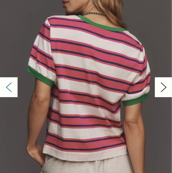 ANTHROPOLOGIE PILCRO pink and green striped t shirt - size small - Picture 2 of 9